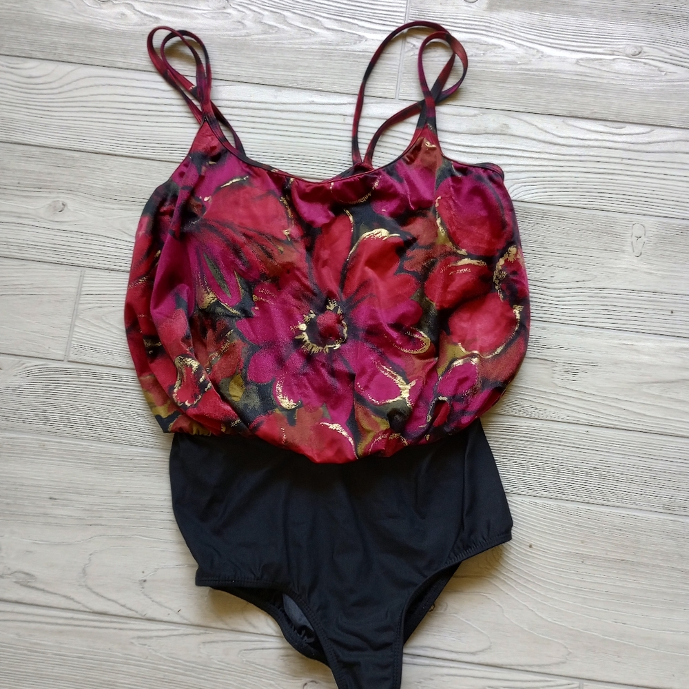 Vintage Robby Len Swimfashions Swimsuit One Piece Size 16 USA Made Beautuiful